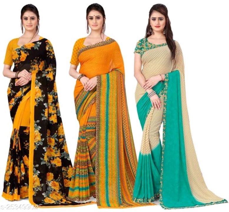 Set of 3 attractive printed saree with blouse uploaded by business on 12/30/2021