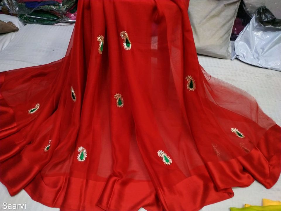 Chiffon Satan border saree  uploaded by Saarvi on 12/30/2021