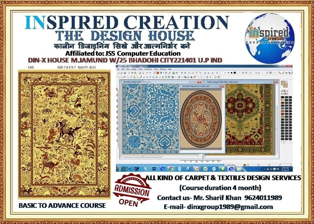 Post image Inspired creation...Carpet &amp; textile design services
Manufacturer &amp; exportdinxgroup1989@gmail.com+91 9624 011 989