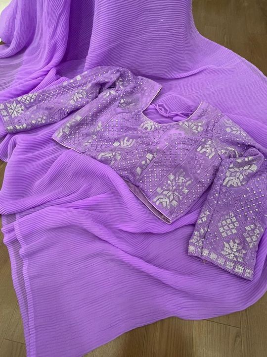 Fox Georgette crushed saree with STITCHEd Blouse uploaded by business on 12/31/2021