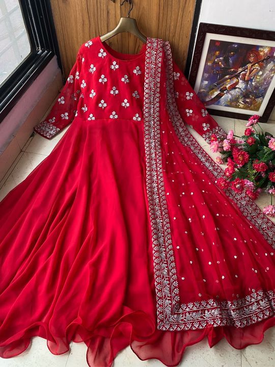 Post image ♥️ PRESENTING NEW DESIGNER EMBROIDERED ANARKALI GOWN ♥️
♥️ GOOD QUALITY EMBROIDERED GEORGETTE  OUTFIT
# FABRIC DETAILS:-
👉 GOWN :HEAVY GEORGETTE WITH EMBROIDERY(FULLY STITCHED) *7 MTR UMBRELLA FLAIR* &amp; *WIRE STITCH*👉🏻 INNER : SILK👉🏻 DUPATTA: HEAVY SOFT NET WITH *EMBROIDERY WORK*
# SIZE DETAILS:
👉 Gown Fullystitched up to 44 Size 👉🏻 Gown Length is 50 inch 
# RATE: *1050 +$* *NO ANY LESS*