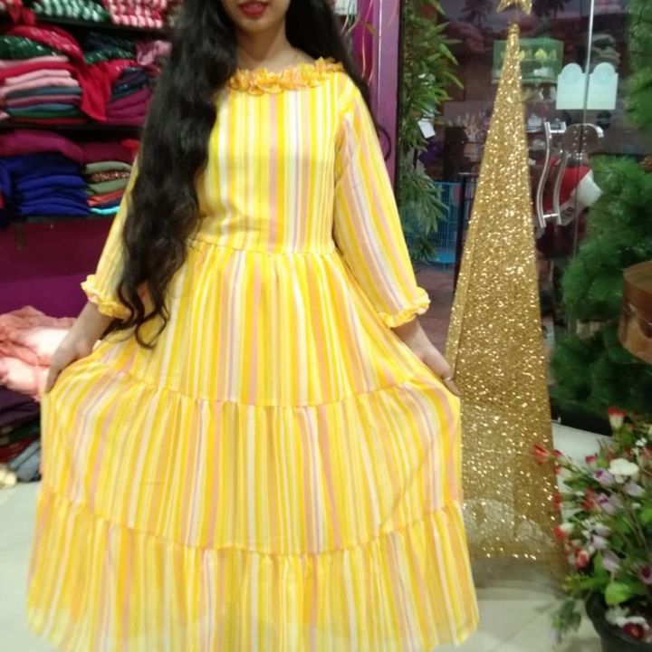 Post image New year Gift 💕💕💕Georget stripe threelayer frill frockOur cute #kannaapi M to xxl600+$👆❤🌹🌹Ready to dispatch
Wednesday dispatch day
All previous orders and new booking will clear in these days💃💃💃💃💃💃
Unlimited stock arrived....