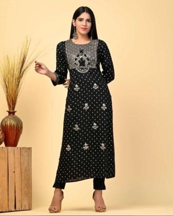 Post image Women Embellished Straight Cotton Kurti
Featuring our Black self-design straight cotton calf length kurta, has a round neck, three-quarter sleeves, straight hem, side slits 💙
Get your hands on our Latest Trends with super exciting offers 🥳