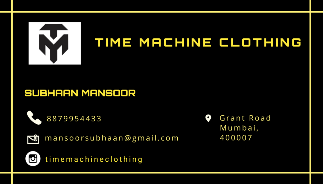Visiting card store images of Time Machine Clothing