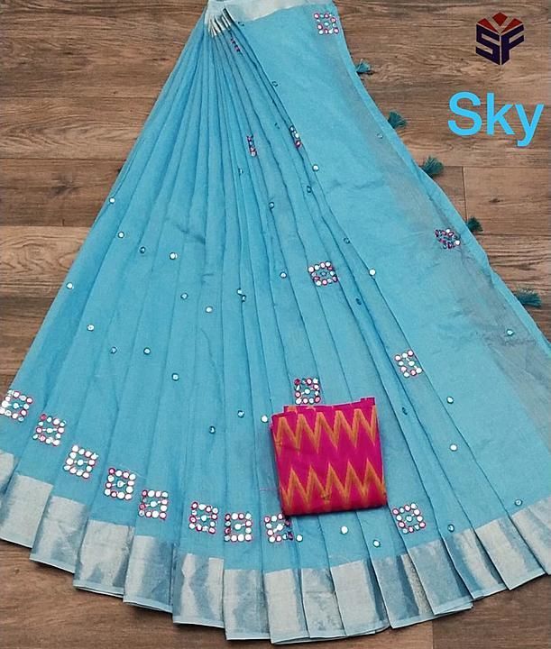 Post image *SF New Design Linen Saree*

*_Colour full Mirror_*

*Saree Fabric-Semi Linen Saree With Full Mirror Pallu &amp; Full Mirror Work All Over in Saree Rich Heavy Border.*

*Blouse-Cotton Print jacquard Weaves(Weving)Self Blouse *

*Saree Length* - *5.50 Mtr* 

*Blouse Length* *0.80 Mtr*

 *Colour Availability* –  *7*

*Price* *- 600/- free shipping 

*Quality Products*

*Ready in stock*

Contact No :- 9913333934 

https://chat.whatsapp.com/LeCqX1ofjYf3dMnvUFIWmW