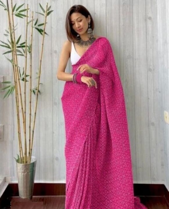 Crush pleated Bandhni saree with unstitched blouse piece uploaded by Reeva Trends on 1/2/2022