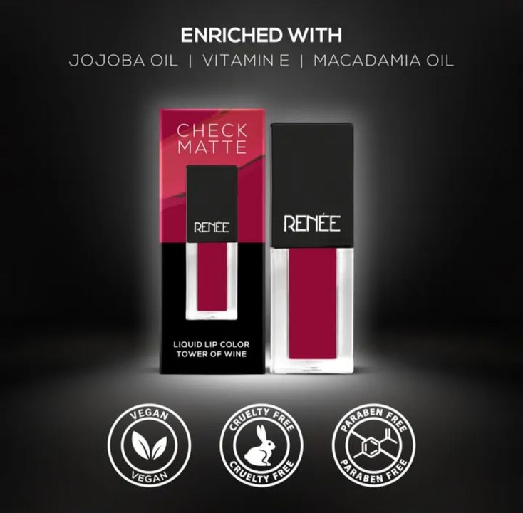 *Jay Jagannath* Renee check matte liquid Lip color - Tower of wine(2.5 ml)

*Rs.297*
*whatsapp.99370 uploaded by NC Market on 1/2/2022