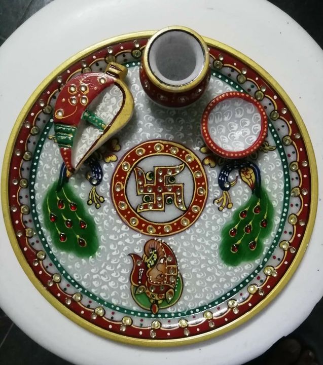 Marble Pooja Thali 9" uploaded by Seksaria and Sons on 1/2/2022