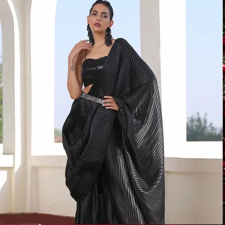 Satin Crush Pleated Saree uploaded by Sidhidata Textile on 1/2/2022
