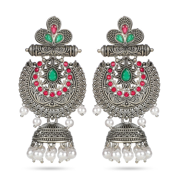 Traditional Light Weight Oxidised Silver Zicron Zinc Jhumki Earrings uploaded by Khushi Creation on 1/4/2022