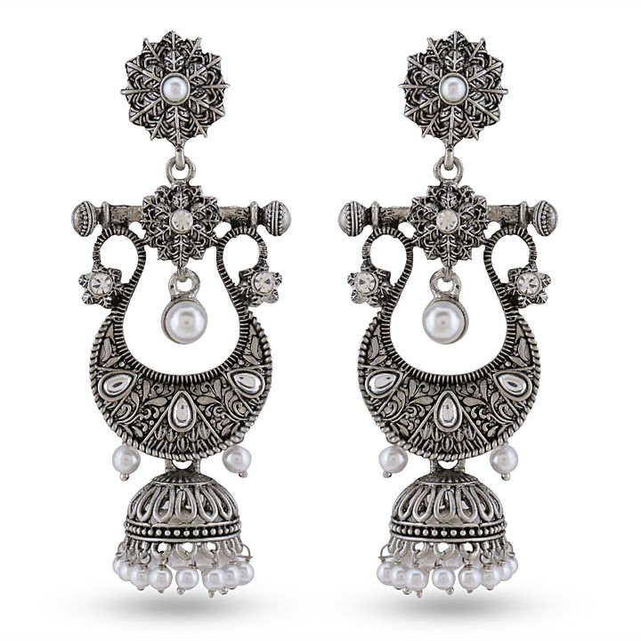 Traditional Designer Silver plated chandbali Zicron Zinc Earrings uploaded by Khushi Creation on 1/4/2022