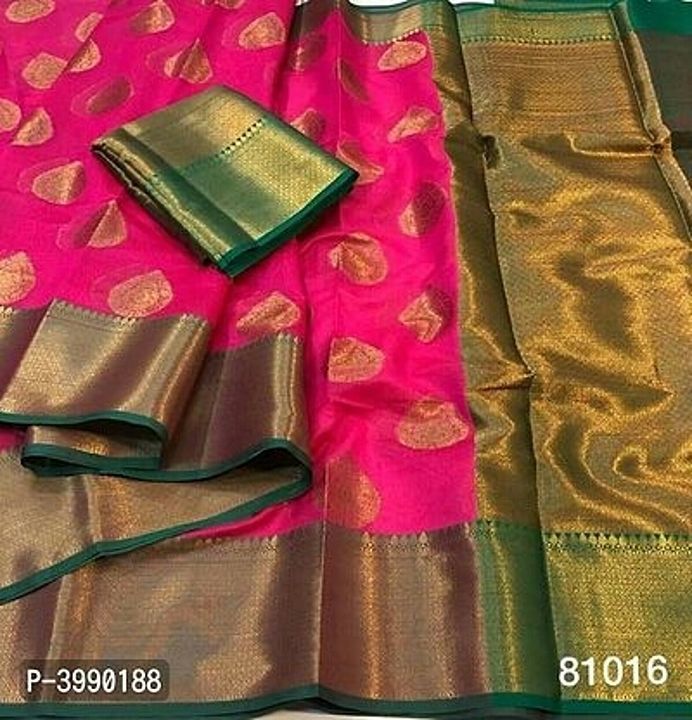 *Beautiful Organza Silk Saree with Blouse piece*

 *Size*: 
Free Size(Saree Length - 5.5 metres) 
Fr uploaded by Snehal enterprise  on 9/28/2020