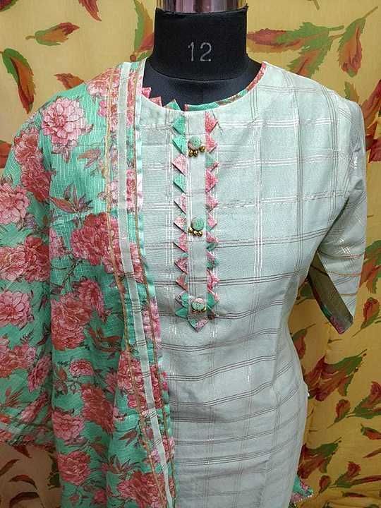 Chanderi Fancy check kurti with printed duppata uploaded by business on 9/28/2020