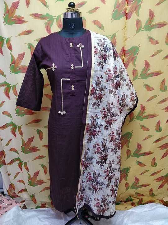 Cotton Slab kurti with printed orgnaaza uploaded by Traditional on 9/28/2020