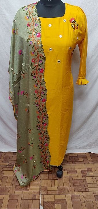 Malsin kurti with embroidery work all over kurti and printed dupatta uploaded by Traditional on 9/28/2020
