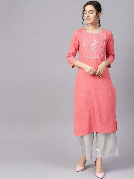 Women Coral Pink Woven Design Straight Kurta uploaded by business on 1/4/2022