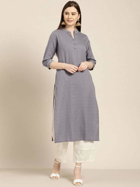 Post image Women Grey cotton dobby straight embroidered kurta.
Feminon Closet Grey dobby straight kurta with off-white embroidery on collar and sleeves, embroidered buttons on the front, side slit.
Material: CottonPackage Include: 1 Kurta
Available Sizes: 38"(Medium)
MRP: Rs. 1,549/-
Offer Price: Rs. 630/-
Limited Stock Available. 
In case you wish to place an order kindly get in contact with us on WhatsApp. +91 9330558851
Item Code: FC - 4008