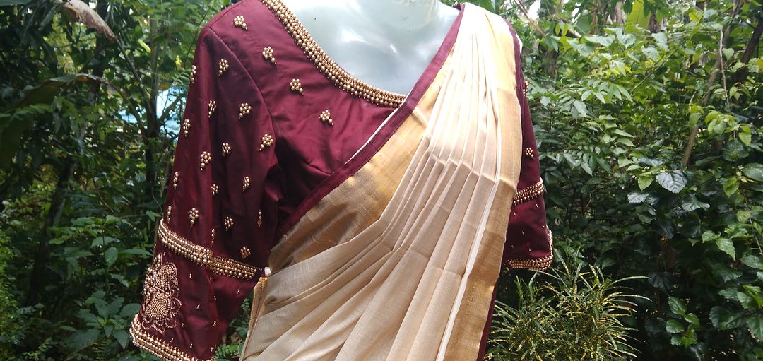 Kerala saree with hand worked blouse uploaded by Vibgyor Design's on 1/5/2022