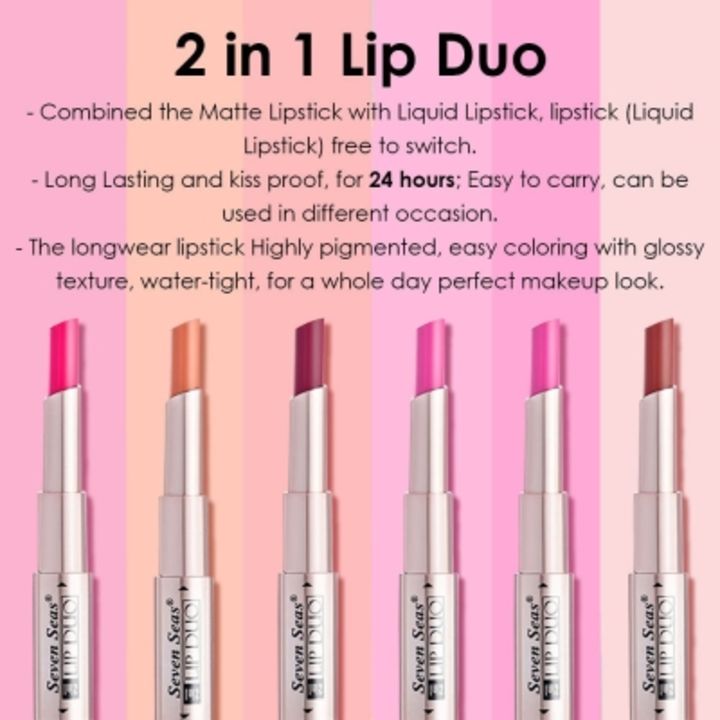 Post image SEVEN SEAS Lip Duo 2 In 1 Lipstick Combo Pack
Pack of: 4
For: Women
Includes Lip Makeup Combo
Organic Product
Rs 50percent off Rs 750only