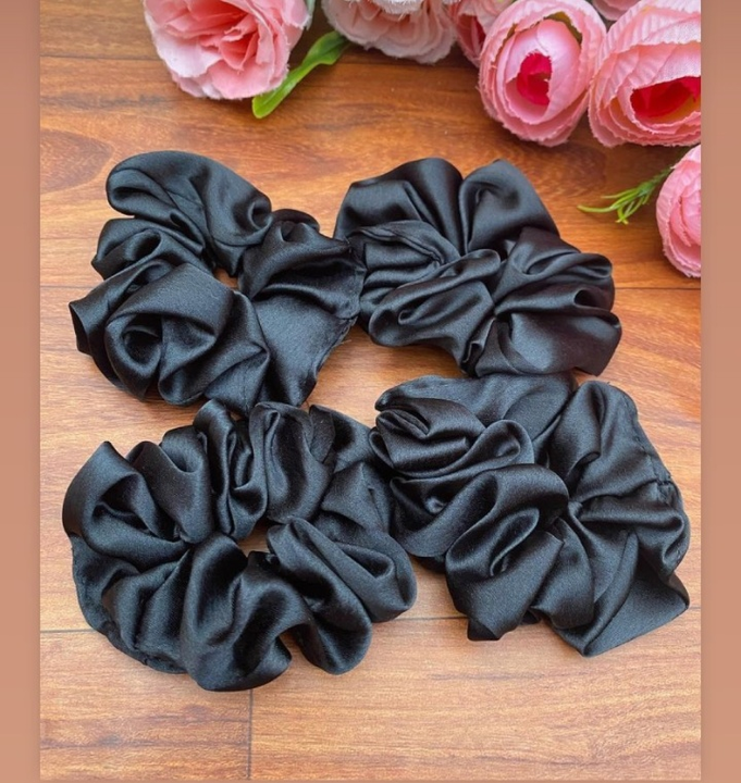 Black satin scrunchies uploaded by Umn fashion world on 1/5/2022