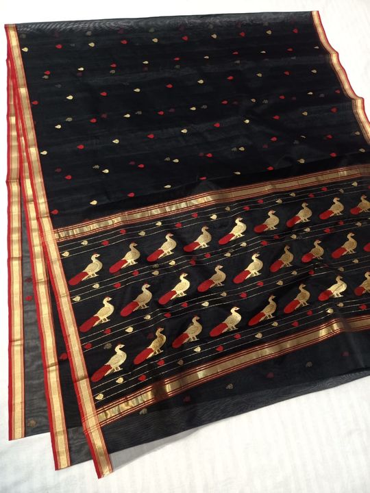 Chanderi organza silk saree handloom uploaded by business on 1/5/2022