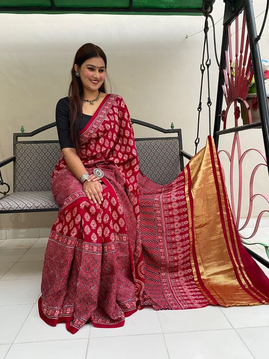 Modal silk saree Tissu pallu uploaded by Ajrakh Crafts on 1/6/2022