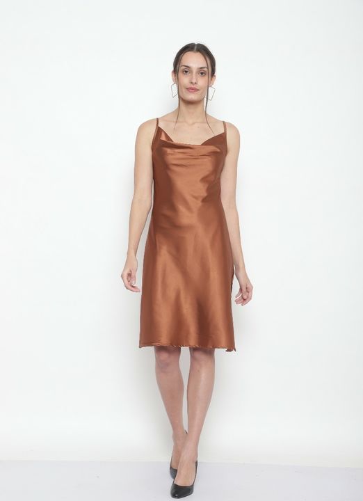 Brown Satin Cowl Neck Slip Dress uploaded by business on 1/6/2022