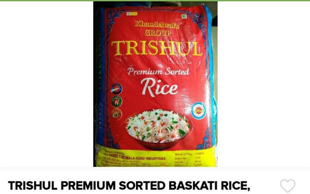 Baskati rice trishul 25 kg bag  uploaded by business on 1/7/2022
