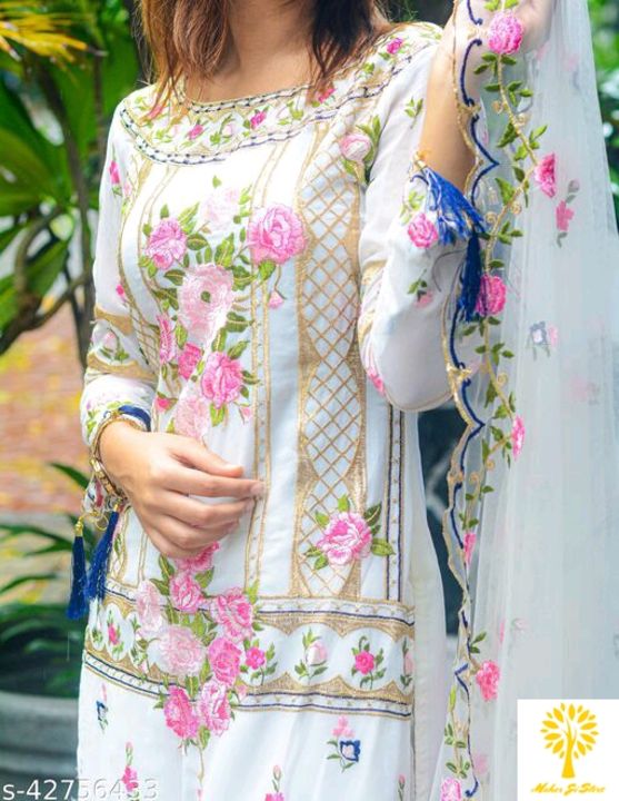 White colour salwar kameez with top bottom Dupata heavy work  uploaded by Wholesale on 1/7/2022
