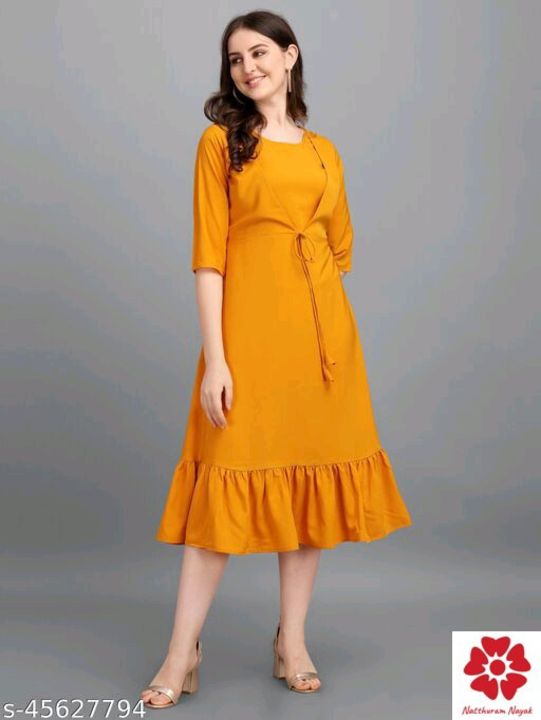 Post image Catalog Name:*Urbane Designer Women Dresses*Fabric: CrepeSleeve Length: Three-Quarter SleevesPattern: SolidMultipack: 1Sizes:S (Bust Size: 34 in, Length Size: 40 in) M (Bust Size: 36 in, Length Size: 40 in) L (Bust Size: 38 in, Length Size: 40 in) XL (Bust Size: 40 in, Length Size: 40 in) XXL (Bust Size: 42 in, Length Size: 40 in) 
Easy Returns Available In Case Of Any Issue*Proof of Safe Delivery! Click to know on Safety Standards of Delivery Partners- https://ltl.sh/y_nZrAV3