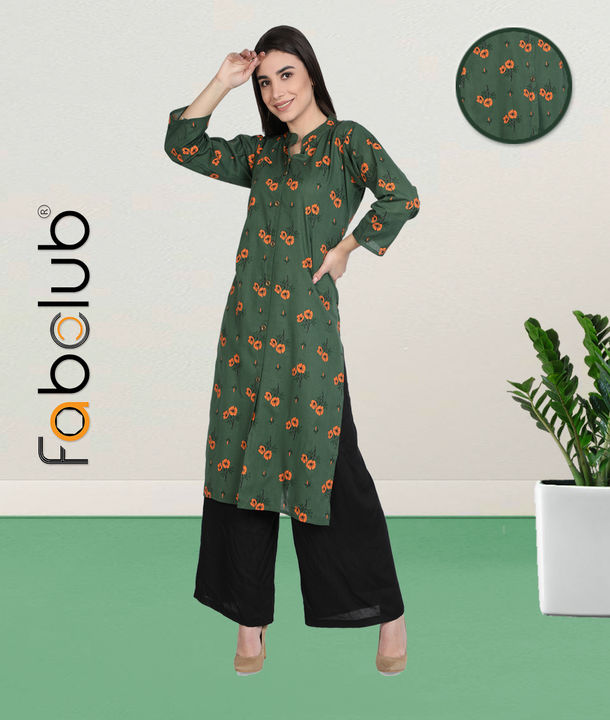  Cotton Floral Printed Front Slit Straight Women Green Kurti uploaded by Fab Creation on 1/7/2022