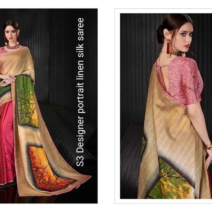 Linen silk portrait designer saree uploaded by business on 1/8/2022