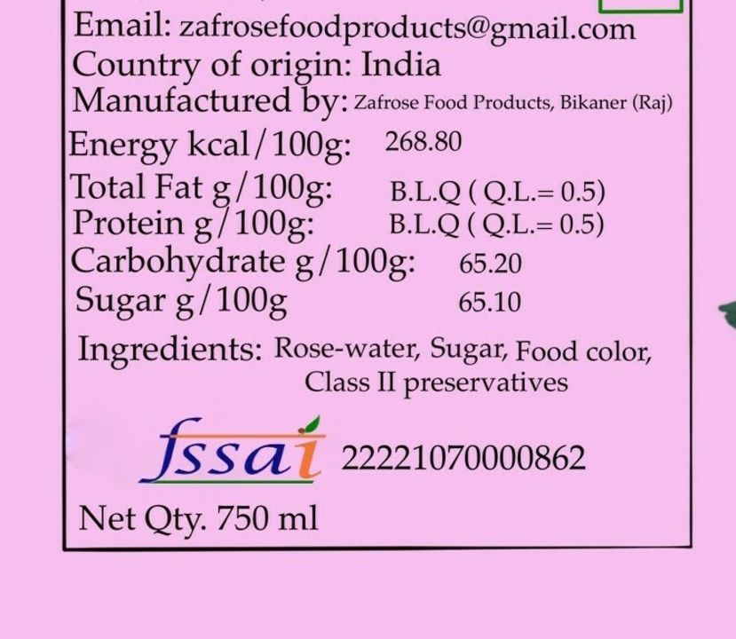 Rose Sharbat Syrup uploaded by Zafrose Food Products on 1/8/2022