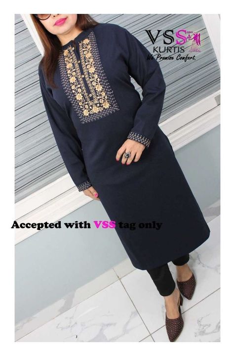 Post image Vss WOOLEN kurti with embroidery+sequence work Size  xxl 44 3xl 464xl 48 Quality superb Grab fast Price 1299+ship