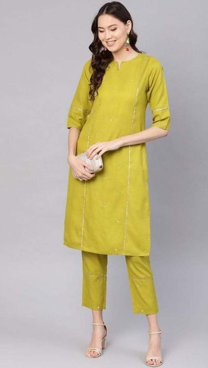 Olive Green Embroidered Straight Kurta With Pants uploaded by Feminon Closet on 1/8/2022