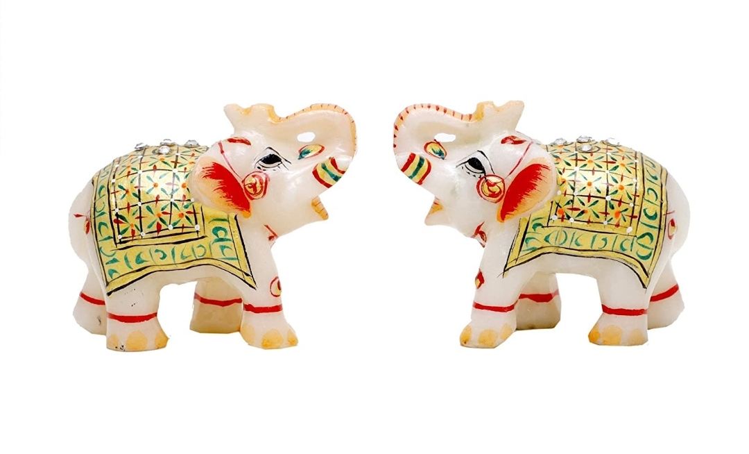 Decorative Elephant Statue for Home Decor | Designer Marble Showpiece Elephants Pair with Golden Mee uploaded by business on 1/8/2022