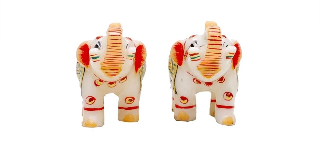 Decorative Elephant Statue for Home Decor | Designer Marble Showpiece Elephants Pair with Golden Mee uploaded by STONE FORT INDIA on 1/8/2022