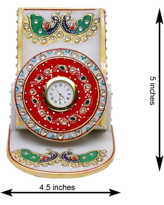 Round Marble Clock Cum Mobile Stand for Home | Table Top Designers Printed Peacock Watch with Phone  uploaded by STONE FORT INDIA on 1/8/2022
