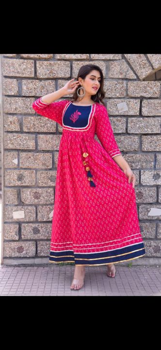 👉Neck embroidery & gota work 
Gold print on frok style kurti uploaded by H M online services on 1/9/2022
