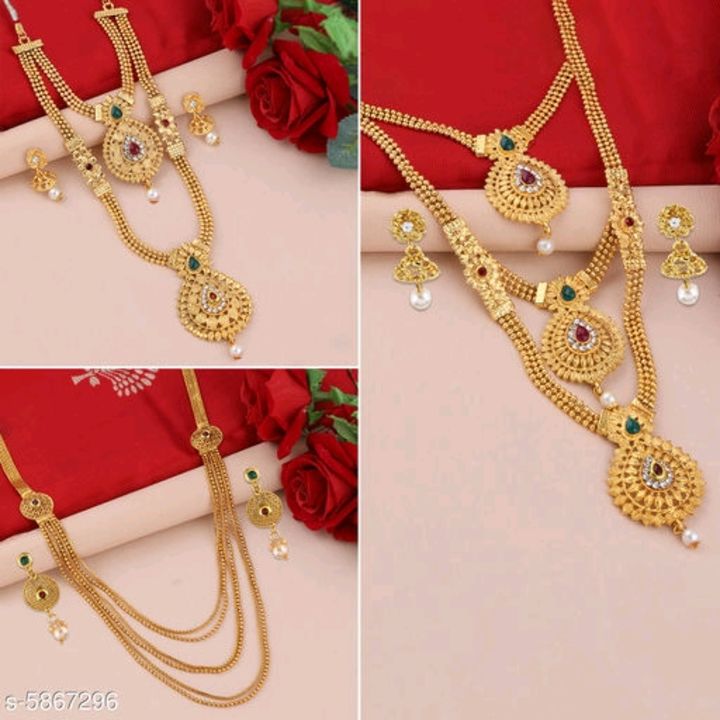 Post image Stylish Women's Jewellery SetsBase Metal: AlloyPlating: Gold PlatedStone Type: Artificial Stones &amp; BeadsType: Necklace and EarringsMultipack: 3Country of Origin: India combo .