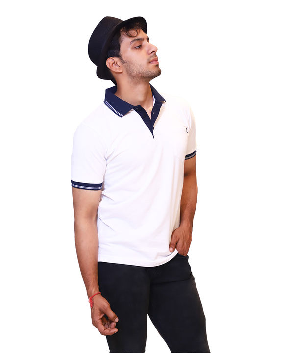 White pocket polo with blue collar uploaded by Aly&Val on 1/10/2022