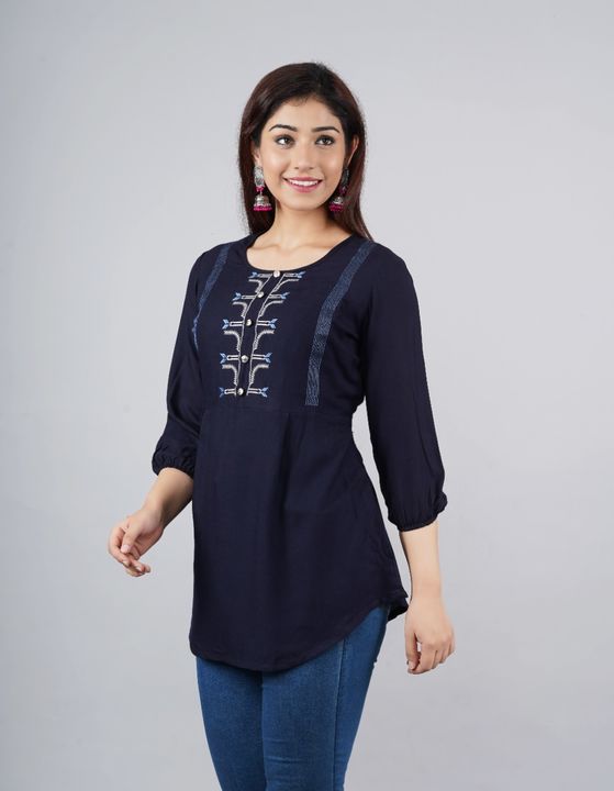 Embroidered top( navy blue) uploaded by Janki fabrics on 1/10/2022