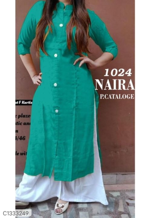 Post image 🏵️Delicate Solid Rayon Kurti Palazzo Sets
🏵️ Quantity: Only 5 units available s1
🏵️*Details:*Description: It has 1 Piece of Kurti and 1 Piece of Palazzo
🏵️Fabric: Kurti: 14kg Rayon, Palazzo: 14kg Rayon
🏵️Size: Kurti: L-40, XL-42, XXL-44, Palazzo: Free Size Upto 40"Length: Kurti: 46 In, Palazzo: 38 In
🏵️Type : Kurti: Stitched, Palazzo: Stitched
🏵️Work: Kurti: Solid With Buttons, Palazzo: SolidDesigns: 7
🏵️Price just Rs.599+$