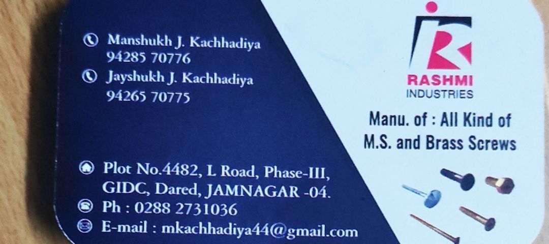 Visiting card store images of Rashmi industrial