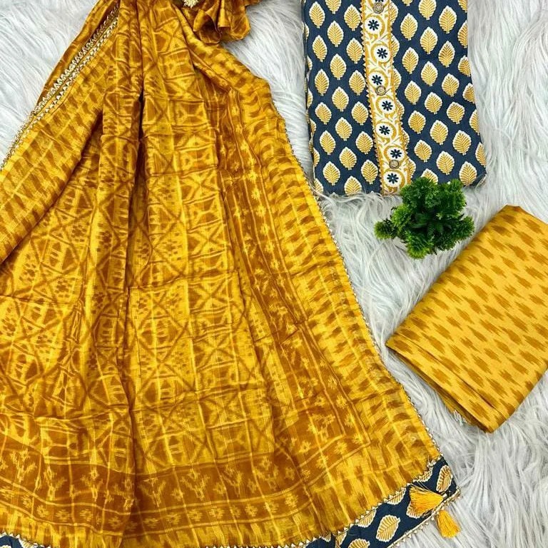 Post image 📞8619397220
https://wa.me/918619397220?text=hello

☘️🍁Hand Block Priented cotton suits with gota paati work .pure cotton Export quality fabrics
 Top = cotton 2.5 MTR with stitched nack and border with gota Patti work 

Bottom = cotton 2.5 MTR

Dupatta = 2.5 MTR cotton with zari border all around and tessals ☘️🍁


. 
. 
. 
. 
. 
. 
. 
. 
. 
.
#ethnicwear #indianwear #sarees #lehenga #festivewear #suits #partywear #karwachauthspecial #kurti #kurtis #silksarees #designerwear #salwarsuit #lehengacholi #dressmaterial #salwarsuits #teej #weddingwear #designersuits #dupatta #handwork #pakistanisuits #pakistanidresses #indowestern #rayonkurti #lehengas #salwar #cottonsarees #salwarkameez #indiandresses