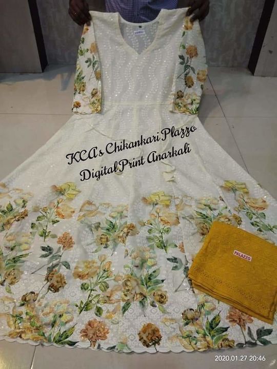 *KCA Digital Print Anarkali Plazzo - 1551*

*Pure cotton fabric beautiful Chikan Embroidery sequence uploaded by business on 1/13/2022