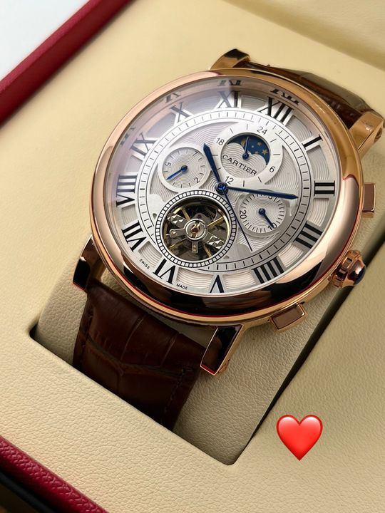 Post image ✅ * New Model &amp; Design Updated, Rugged Looks, The Quality &amp; Looks to suit your budgeted demand.* ✅
🌟  Cartier Tourbillon Back Open Automatic Movement Available &amp; Ready to ship today 🌟

# For Men# 7AA Premium Automatic Collection# all working crono # Rotating Tourbillon Machinery# Dial Size - 45mm# Features as follows -#arbi figure ❤️❤️
-Working 24 Hour automatic analog-Rotating Tourbillon-Back Rose Gold Transparent Machinery Looks -Stainless Rosegold Heavy leather strap-New Rose Gold Face-Rotating Sun Moon movement-New Switch button technology- *Pendulum Charge Japanese Automatic Movement* ❤

*Available @ ₹1850+$hip-*😍😍😍