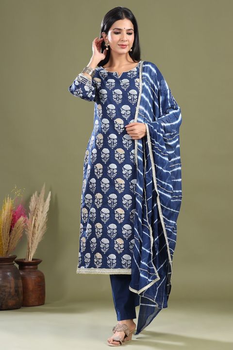 Pant set kurta in cotton and reyon fabric uploaded by Wholesaler of kurti Vanya creations on 1/14/2022