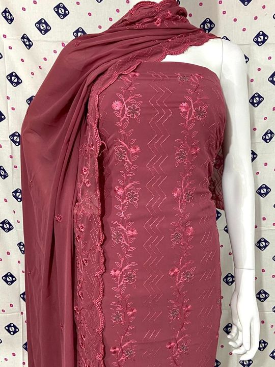 Post image *Top* Pure georgette all over embroidery work*BOTTOM* contract Santon with inner*Duptta* pure georgette  with work