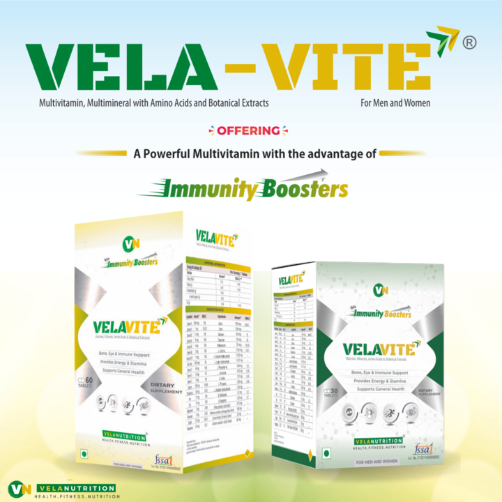 Post image VELAVITE- A Powerful Multivitamin with the advantage of Immunity Boosters.
Contains:11 Vitamins13 Minerals10 Amino Acids04 Botanical Extracts